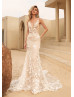 Sexy V Neck Beaded Lace Tulle Elegant Wedding Dress